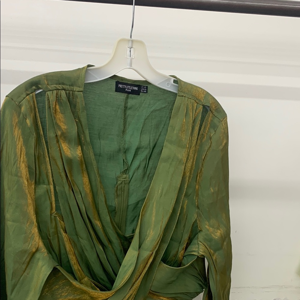 Green and Gold Draped Blouse